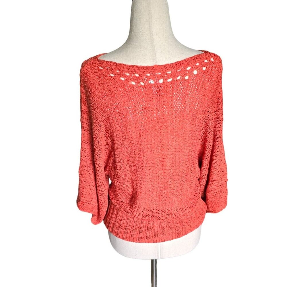 Valerie Bertinelli Sweater Womens Small Coral Stretch Kimono Sleeve Crochet Boho - Picture 5 of 16